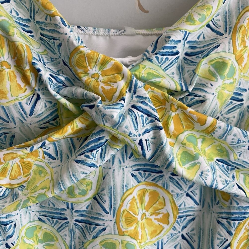 Lands End Womens Lemon Print Tankini Swim Top Size 14 Coastal Preppy Summer Cute - Picture 3 of 11